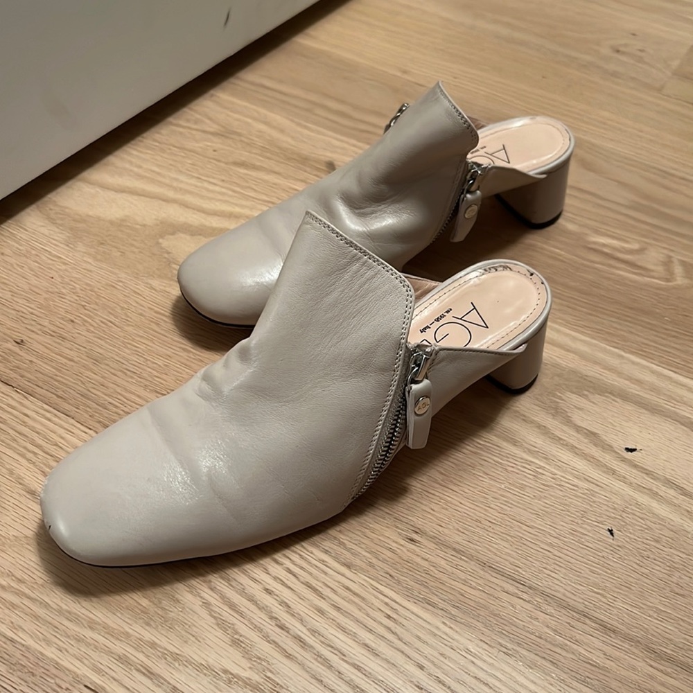 AGL Mules.  Round toe.  Bone colored